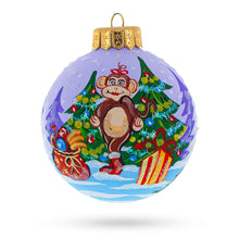 Load image into Gallery viewer, Monkey with Christmas Gifts Glass Ball Christmas Ornament 4 Inches