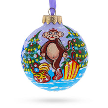 Load image into Gallery viewer, Monkey with Christmas Tree and Gifts Glass Ball Christmas Ornament 3.25 Inches