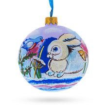 Load image into Gallery viewer, Charming Bunny Rabbit and Bird Whimsical Glass Ball Christmas Ornament  3.25 Inches
