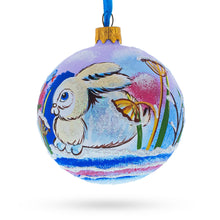 Load image into Gallery viewer, Charming Bunny Rabbit and Bird Whimsical Glass Ball Christmas Ornament  3.25 Inches