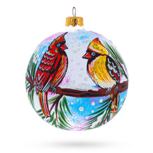 Load image into Gallery viewer, Cardinal Pair on Pine Branch Glass Ball Christmas Ornament 4 Inches