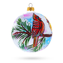 Load image into Gallery viewer, Cardinal Pair on Pine Branch Glass Ball Christmas Ornament 4 Inches