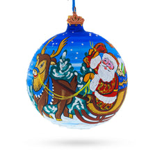 Load image into Gallery viewer, Santa in Sleigh with Reindeer Glass Ball Christmas Ornament 4 Inches