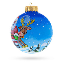Load image into Gallery viewer, Santa and Reindeer Festive Glass Ball Christmas Ornament 4 Inches