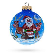 Load image into Gallery viewer, Santa and Reindeer Festive Glass Ball Christmas Ornament 3.25 Inches