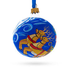 Load image into Gallery viewer, Jolly Santa Riding Sleigh with Reindeer Glass Ball Christmas Ornament 3.25 Inches