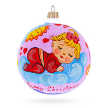 Load image into Gallery viewer, Girl Slumbering on Fluffy Clouds Baby's First Glass Ball Christmas Ornament 4 Inches