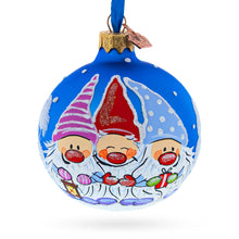 Load image into Gallery viewer, Joyful Trio of Gnomes Glass Ball Christmas Ornament 3.25 Inches