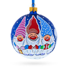 Load image into Gallery viewer, Joyful Trio of Gnomes Glass Ball Christmas Ornament 4 Inches