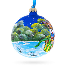 Load image into Gallery viewer, Puppy Unwrapping a Surprise Glass Ball Christmas Ornament 4 Inches