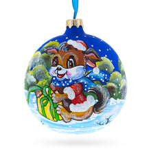 Load image into Gallery viewer, Puppy Unwrapping a Surprise Glass Ball Christmas Ornament 4 Inches