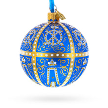 Load image into Gallery viewer, 1896 Twelve Monograms Royal Blue Glass Ball Christmas Ornament 3.25 Inches