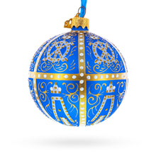 Load image into Gallery viewer, 1896 Twelve Monograms Royal Blue Glass Ball Christmas Ornament 3.25 Inches