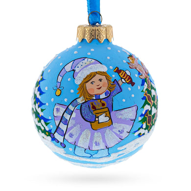 Girl with Candy and Squirrel Glass Ball Christmas Ornament 3.25 Inches