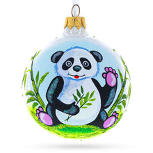 Load image into Gallery viewer, Panda with Bamboo Glass Christmas Ornament 4 Inches