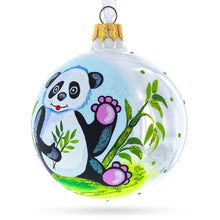 Load image into Gallery viewer, Panda with Bamboo Glass Christmas Ornament 4 Inches