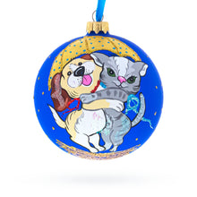 Load image into Gallery viewer, Dog and Cat Hugging Under Umbrella Glass Ball Christmas Ornament 4 Inches