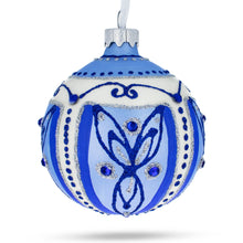 Load image into Gallery viewer, Blue Leaves Glass Ball Christmas Ornament 3.25 Inches