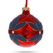 Load image into Gallery viewer, Blue Flowers on Red Glass Ball Christmas Ornament 3.25 Inches