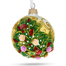 Load image into Gallery viewer, Embossed Roses Bouquet on Pristine White Glass Ball Christmas Ornament 3.25 Inches