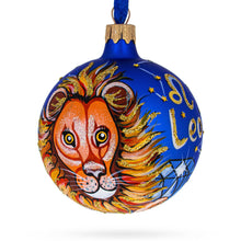 Load image into Gallery viewer, Leo Zodiac Horoscope Sign Blue Glass Ball Christmas Ornament 3.25 Inches
