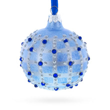 Load image into Gallery viewer, Blue Jewels and Check Pattern Necklace Design Glass Ball Christmas Ornament 3.25 Inches