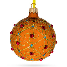 Load image into Gallery viewer, Jeweled Crosses on Gold Glass Ball Christmas Ornament 3.25 Inches