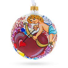 Load image into Gallery viewer, Cupid with Bow and Heart Glass Ball Christmas Ornament 4 Inches