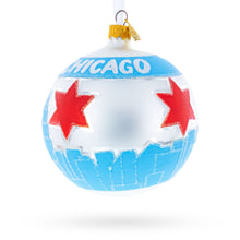 Load image into Gallery viewer, Chicago Cityscape and Flag Glass Ball Christmas Ornament 4 Inches