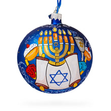 Load image into Gallery viewer, Menorah and Jewish Symbols Glass Ball Ornament 4 Inches
