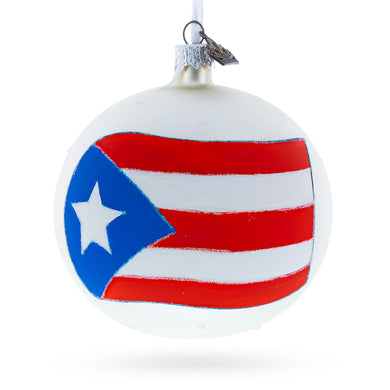 Flag of Puerto Rico Glass Ball Christmas Ornament 4 Inches