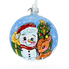Load image into Gallery viewer, Snowman and Baby Deer First Christmas Glass Ball Christmas Ornament 4 Inches