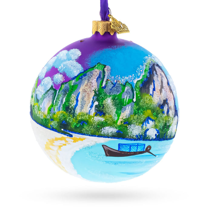 Thailand Beach Glass Ball Christmas Ornament 4 Inches