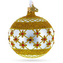 Load image into Gallery viewer, Red Jewels on Silver Glass Ball Christmas Ornament