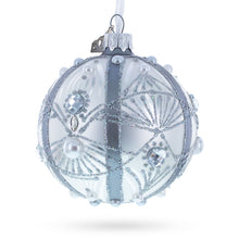 Load image into Gallery viewer, White Jewels on Silver Glass Ball Christmas Ornament