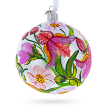 Load image into Gallery viewer, Irises and Cosmeya Flowers Glass Ball Ornament