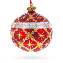 Load image into Gallery viewer, Diamond Trellis on Red Glass Ball Christmas Ornament 3.25 Inches