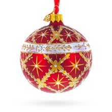 Load image into Gallery viewer, Diamond Trellis on Red Glass Ball Christmas Ornament 3.25 Inches