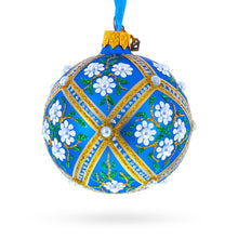 Load image into Gallery viewer, White Flowers on Blue Glass Ball Christmas Ornament 3.25 Inches