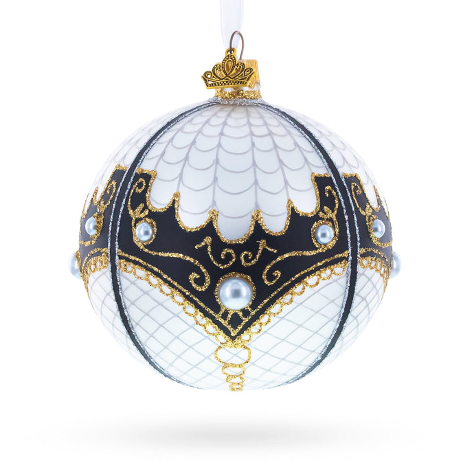Mother Of Pearl on White Glass Ball Christmas Ornament 4 Inches