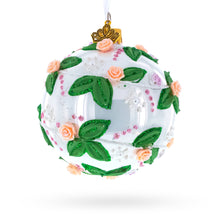Load image into Gallery viewer, 3D Roses in Silver Spiral Glass Ball Christmas Ornament 3.25 Inches