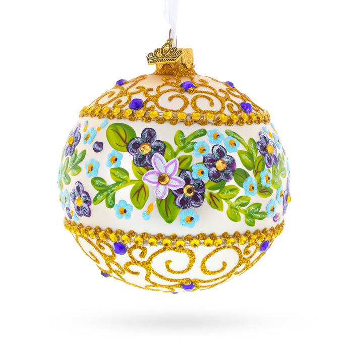 Flowers Swirl Glass Ball Christmas Ornament 4 Inches