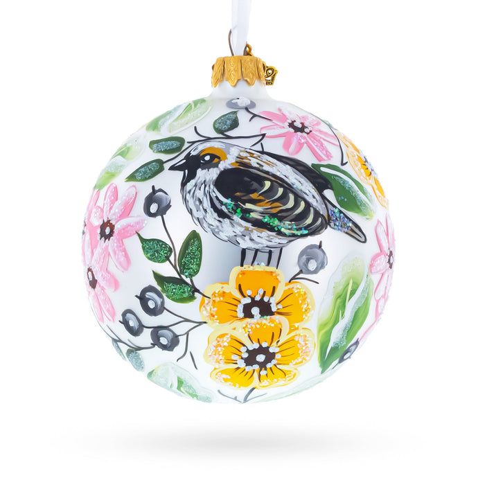 Birds Singing Extravaganza Glass Ball Christmas Ornament 4 Inches