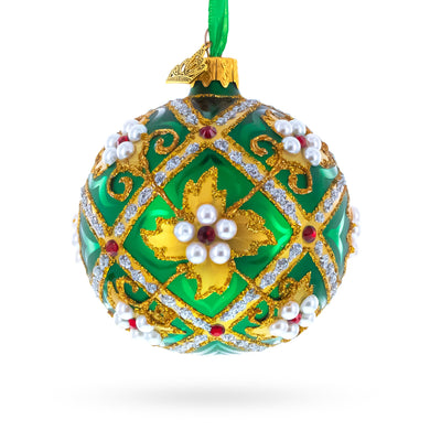 Jewels on Green Glass Ball Christmas Ornament 3.25 Inches