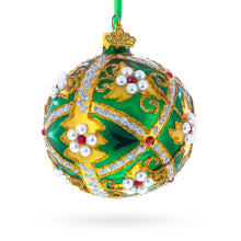Load image into Gallery viewer, Jewels on Green Glass Ball Christmas Ornament 3.25 Inches