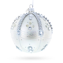 Load image into Gallery viewer, White Jewels on Silver Glass Ball Christmas Ornament 4 Inches