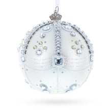 Load image into Gallery viewer, White Jewels on Silver Glass Ball Christmas Ornament 4 Inches