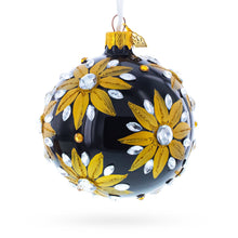 Load image into Gallery viewer, Golden Glitter Sunflower with Crystal Embellishments Glass Ball Christmas Ornament 3.25 Inches