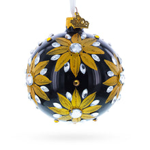 Load image into Gallery viewer, Golden Glitter Sunflower with Crystal Embellishments Glass Ball Christmas Ornament 3.25 Inches