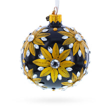 Load image into Gallery viewer, Golden Glitter Sunflower with Crystal Embellishments Glass Ball Christmas Ornament 3.25 Inches